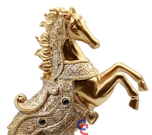 Crystal 10.5 Inch Stallion  Brass Color Horse Standing Statue - EK CHIC HOME