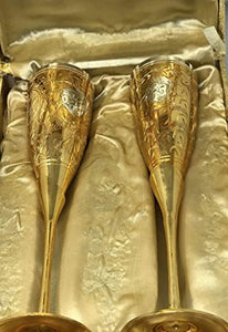 Set of 2 Silver & Gold Plated Brass Champagne Flutes (9.5"x 2.5") - EK CHIC HOME