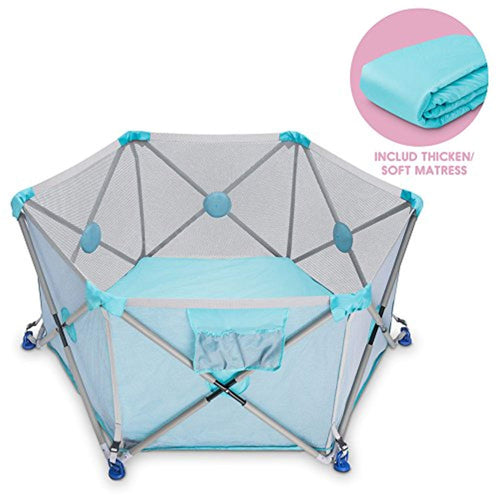Playpen Pop N' Portable Playard for Babies/Toddler/Newborn/Infant with Travel Bag,6-Panel,More Protect,More Funny Time [ Blue ] - EK CHIC HOME