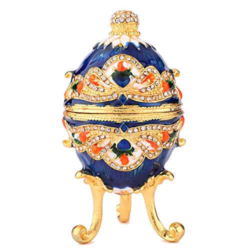 Hand Painted Enameled Colorful Faberge Egg Style Decorative Hinged Jewelry Trinket Box - EK CHIC HOME