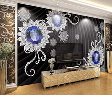 Load image into Gallery viewer, Wall Mural 3D Wallpaper Crystal Diamond Flower Blue Jewel Art - EK CHIC HOME