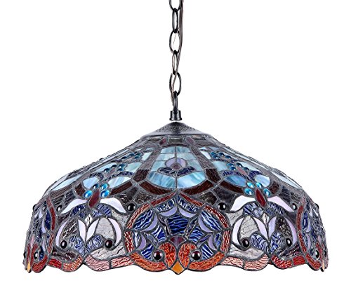 Tiffany-Style Victorian 2-Light Ceiling Pendant Fixture, 18-Inch, Multi-colored - EK CHIC HOME