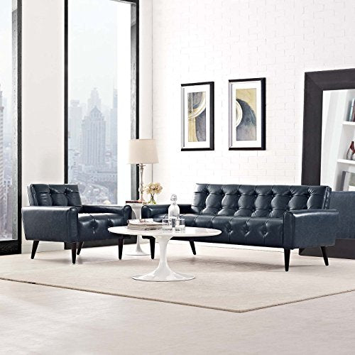 Luxury Button Tufted Bonded Leather Sofa and Armchair Set Blue - EK CHIC HOME