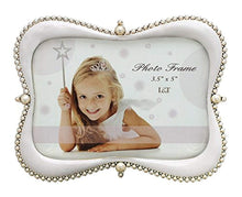 Load image into Gallery viewer, Elegance Metal Picture/Photo Frame Silver with White Enamel and Pearls 3.5 x 5 Inch - EK CHIC HOME