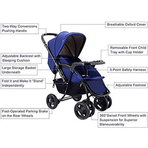 Two Way Stroller, Baby Foldable Conversable Pushchair w/ 5- Point Safety Harness, Sleeping Cushion, Storage Basket, Free Standing - EK CHIC HOME