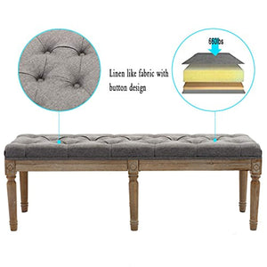 Fabric Upholstered Entryway Ottoman Bench, Classic Bench with Carved Pattern - EK CHIC HOME