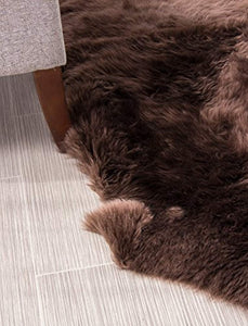 Genuine Sheepskin Rug Two Pelt Brown Fur, Double - EK CHIC HOME
