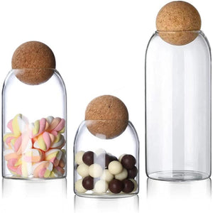 3 Piece Glass Storage Containers with Airtight Seal Wood Cork - EK CHIC HOME