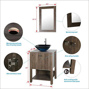 48" Bathroom Vanity Cabinet Brown MDF Wood Vessel Sink Modern Design w/Mirror Faucet Drain - EK CHIC HOME