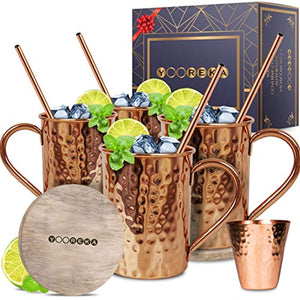 Moscow Mule Copper Mugs Set :4 16 oz. Solid Genuine Copper Mugs : Cylindrical Shape - EK CHIC HOME
