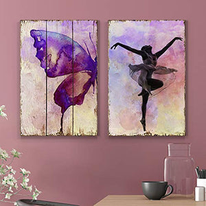 Watercolored Butterfly on a Wooden Canvas Background and an Elegant Ballerina on a Watercolor Background - Canvas Art - EK CHIC HOME