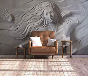 3D Embossed Sculpture Wallpaper Cement Lotus Girl Wall Mural Modern Home Decor Cafe Design Living Room Entryway - EK CHIC HOME