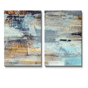2 Panel Canvas Wall Art - Abstract Grunge Color Composition - Gallery Wrap Ready to Hang x 2 Panels - EK CHIC HOME