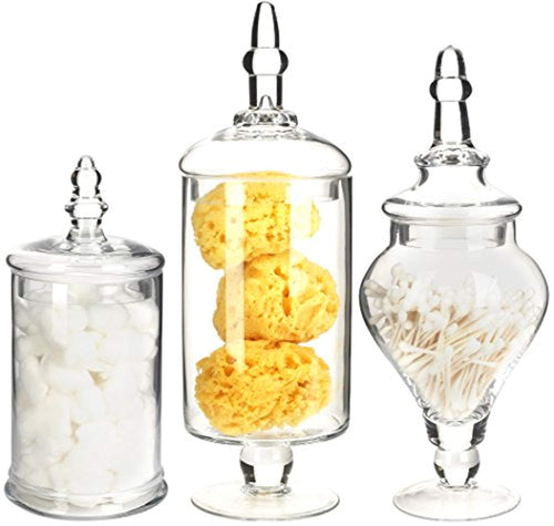 Mantello Decor Glass Apothecary Jars (Clear, Medium Large, Set of 3) - EK CHIC HOME