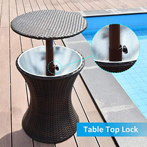 Outdoor Cool Bar Rattan Style Patio Cool Bar Table Adjustable Height - EK CHIC HOME