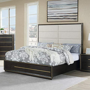 Contemporary Wood Upholstered Panel King Bed 6-Piece Set, Espresso - EK CHIC HOME