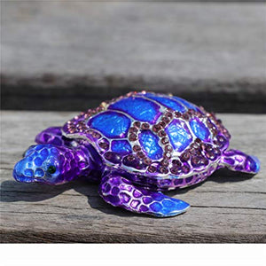 Purple Sea Turtle Figurine Collectible Hinged Trinket Box Bejeweled Hand-Painted Ring Holder - EK CHIC HOME
