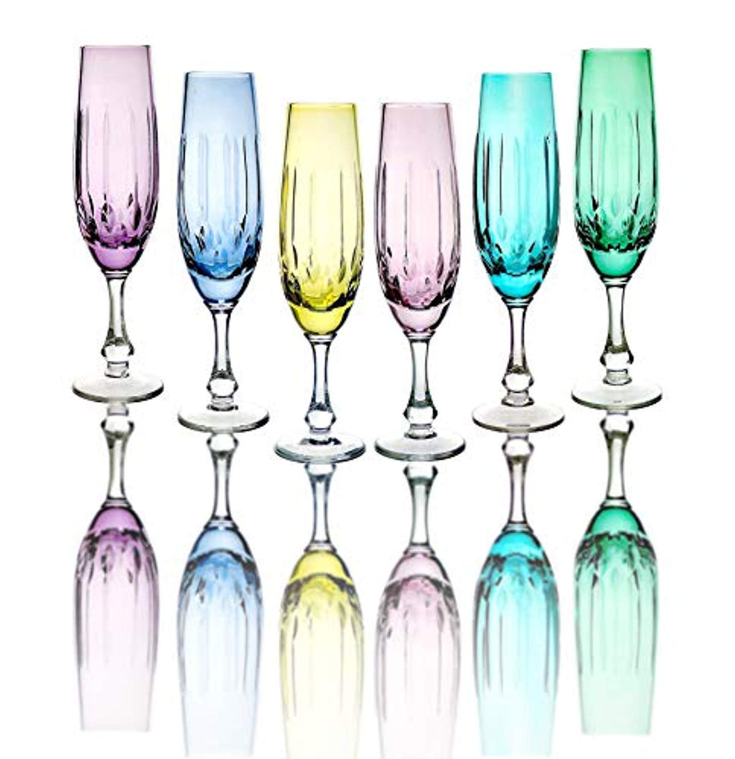 Handmade Crystal Cut Champagne Glasses-Set of 6 - EK CHIC HOME