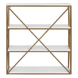 4-Layer Modern Luxe Wooden Wall Shelves with Matte Gold Metal Frame and High-Shine - EK CHIC HOME