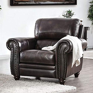 Contemporary Look Brown Leather Nailhead Trim 3pc Sofa Set Living Room Furniture - EK CHIC HOME