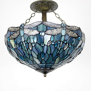 Tiffany Ceiling Fixture Lamp Semi Flush Mount 16 Inch Stained Glass Shade - EK CHIC HOME