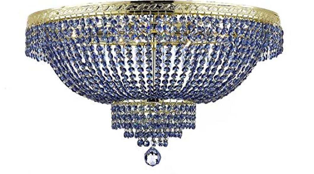 French Empire Semi Flush Crystal Chandelier Lighting - Dressed with Sapphire Blue Color Crystals! - EK CHIC HOME