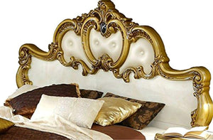 Veda Luxury Glossy Ivory Gold Bedroom Set 5 Classic Made in Italy (Queen) - EK CHIC HOME