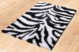 Black and White Animal Print Zebra Design High Pile Soft Shag Area Rug (5'X7') - EK CHIC HOME