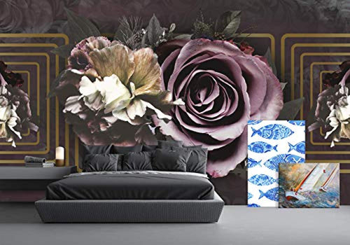 Floral Wallpaper Dark Rose Wall Mural Pink Flower and Peony - EK CHIC HOME