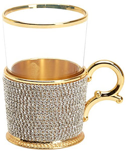 (Set of 6) XL Turkish Tea Glasses Set with Holders Spoons & TRAY, Decorated with Swarovski - EK CHIC HOME