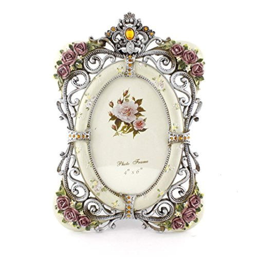 4x6 Inches Victorian Floral Decorated Oval Polyresin Picture Frame - EK CHIC HOME