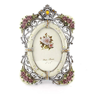 4x6 Inches Victorian Floral Decorated Oval Polyresin Picture Frame - EK CHIC HOME