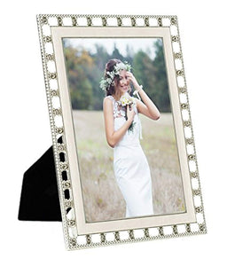 Elegance Metal Picture Frame Silver with White Cream Enamel and Crystals 5 x 7 Inch - EK CHIC HOME