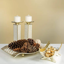 Load image into Gallery viewer, Diamond Lattice Decorative Pillar Candle Holders, Set of 2(Gold &amp; White) - EK CHIC HOME