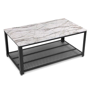 CHIC Cocktail Table Storage Shelf for Living Room, Easy Assembly, Faux Marble - EK CHIC HOME