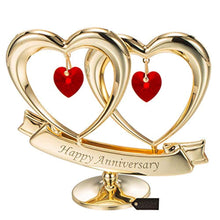 Load image into Gallery viewer, 24K Gold Plated Happy Anniversary Double Heart Figurine - EK CHIC HOME