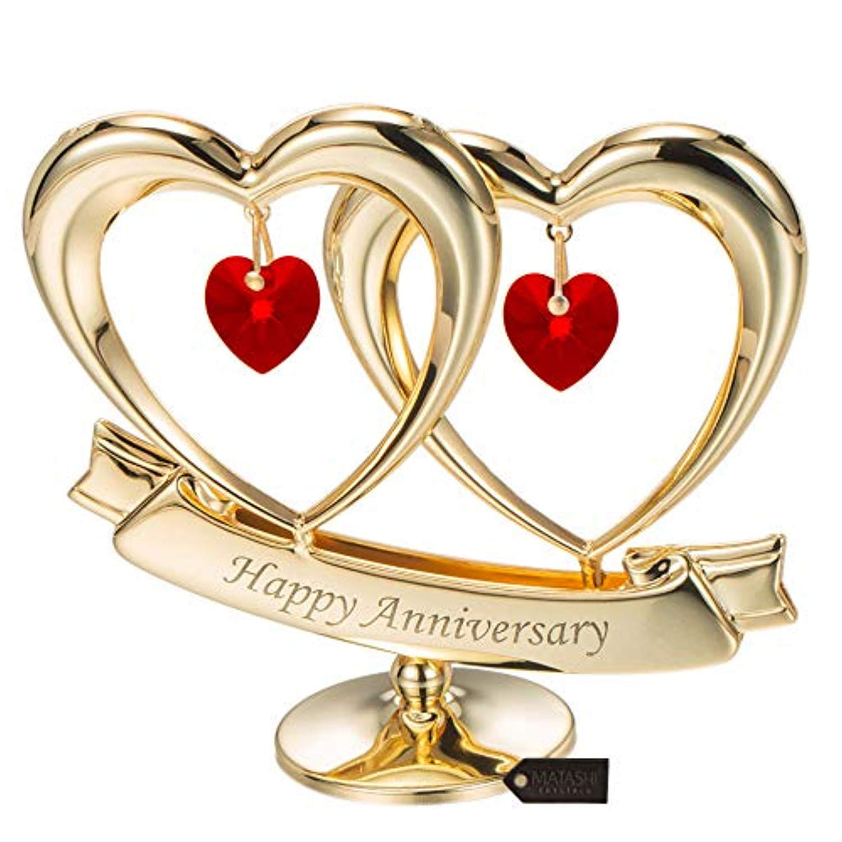 24K Gold Plated Happy Anniversary Double Heart Figurine