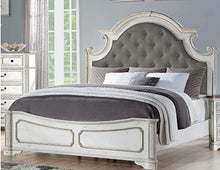 Load image into Gallery viewer, 4pc Antique Traditional White Finish Linen Blend Fabric Queen Size Bed Set - EK CHIC HOME