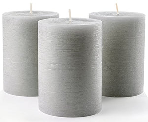 Set of 3 Charcoal Pillar Candles Dark Grey 3" x 4" Gray Rustic Unscented Dripless - EK CHIC HOME