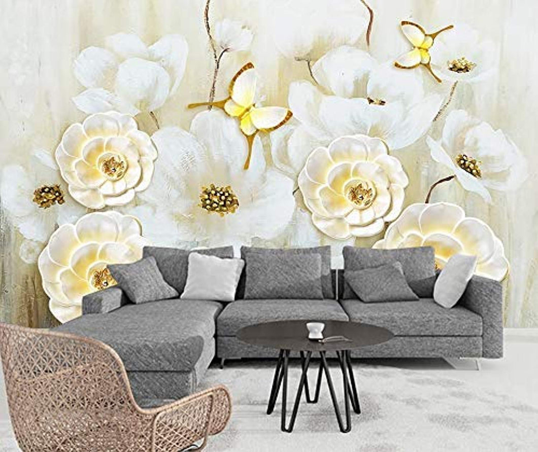 Floral Wallpaper Yellow Magnolia Oil Painting Flower Wall Print Butterfly Wall Art Nordic - EK CHIC HOME