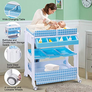 Baby Bath and Changing Table, Diaper Organizer for Infant with Tube & Cushion - EK CHIC HOME