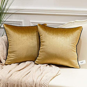 Gold Pack of 2 Luxury Velvet  Soft Decorative Square Throw Pillow Covers -24 x 24 - EK CHIC HOME