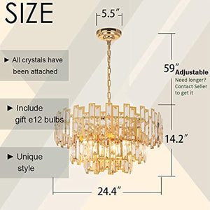 Gold Modern Crystal Chandelier - Light Fixture Lamp 24.5'' - EK CHIC HOME