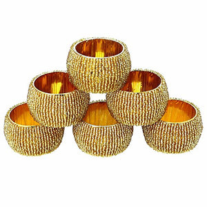 Handmade Indian Gold Beaded Napkin Rings - Set of 6 Rings - EK CHIC HOME