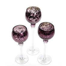 Load image into Gallery viewer, Set of 3 Crackle Purple Glass Tealight Holders (9&quot;, 10&quot;, 12&quot; High) - EK CHIC HOME