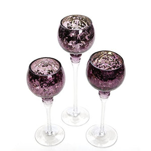 Set of 3 Crackle Purple Glass Tealight Holders (9", 10", 12" High) - EK CHIC HOME