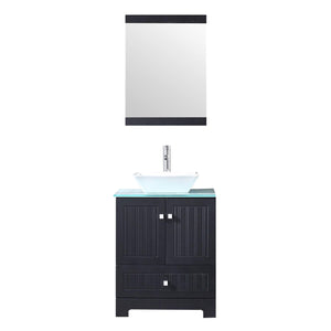 24" Black Bathroom Vanity Set Cabinet Top Round Ceramic Vessel Sink Faucet Combo with Mirror - EK CHIC HOME