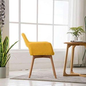 (Set of 2) Modern Living Dining Room Accent Arm Chairs Club Guest with Solid Wood Legs (Yellow) - EK CHIC HOME