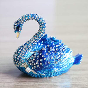 Diamond Blue SWAN Box Hinged Hand-Painted Figurine Collectible Ring Holder with Gift Box - EK CHIC HOME