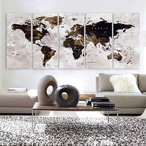 XLARGE 30"x 70" 5 Panels 30"x14" Canvas Print World Map - EK CHIC HOME